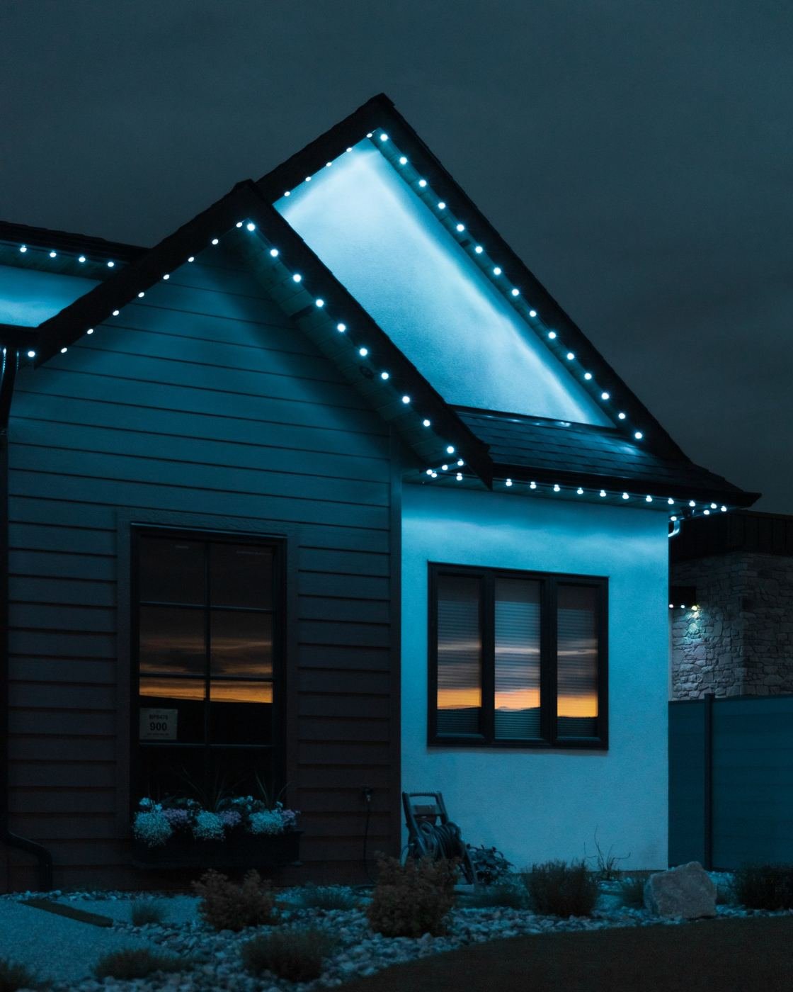 Cyan blue soffit lighting