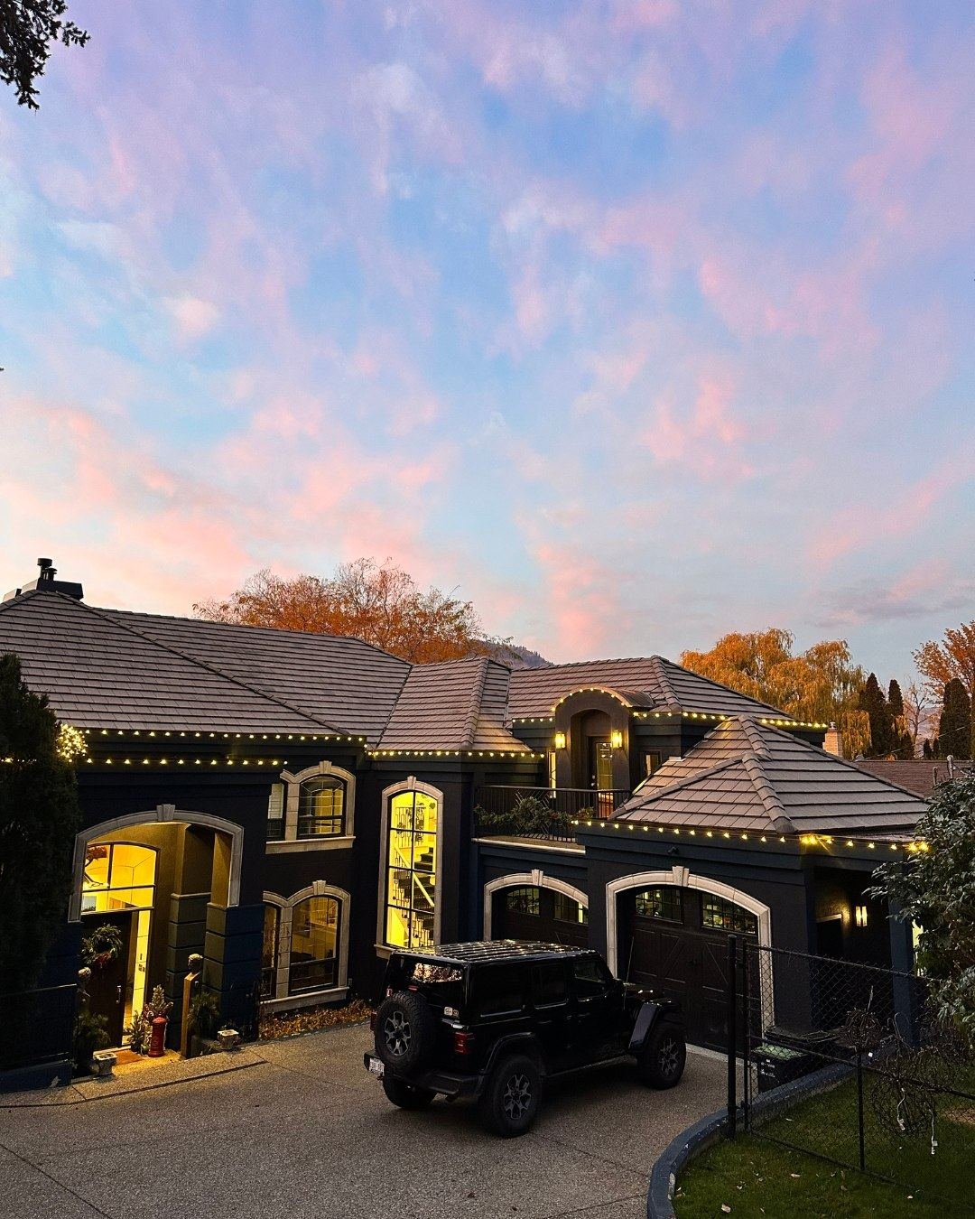 Luxury home warm white SilverStar lighting at sunset