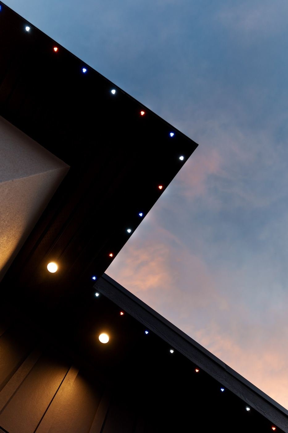 LED lights in soffit at sunset